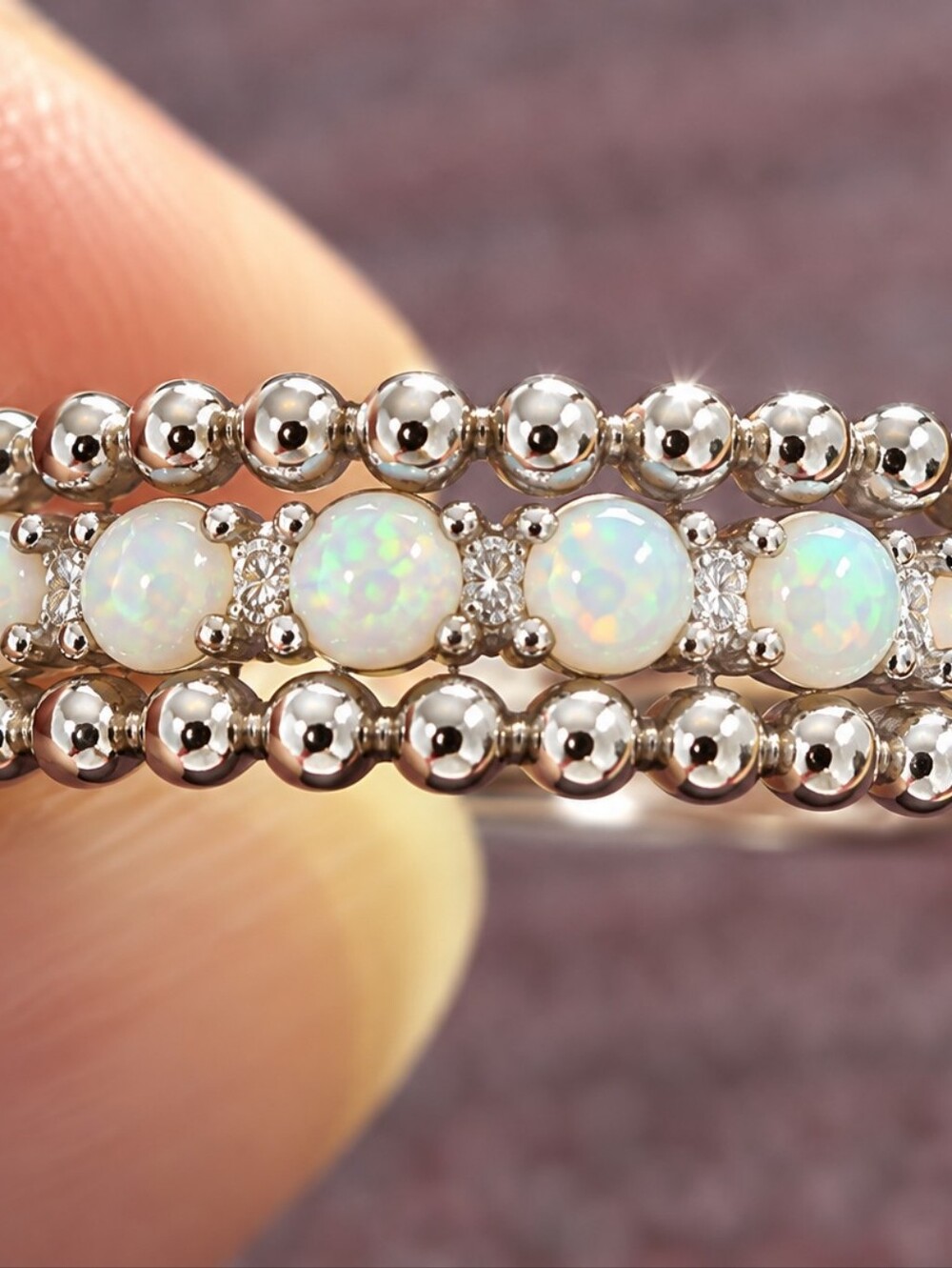 Brand New - Opal Beaded 925 Sterling Eternity Band - White Opal (Size 9)